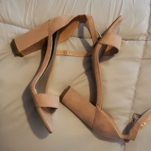 Nude fake suede chunky heel